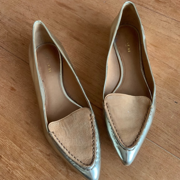 Coach flats 6.5US - gold and tan leather - Picture 1 of 3